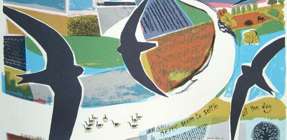 'Swifts' lithograph from Carry Akroyd's 'Found in the Fields' series (detail) 