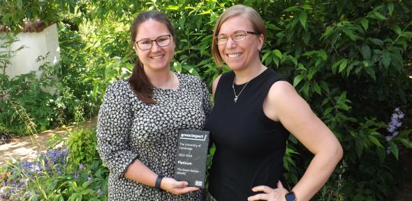 Gemma Dunsmure and Emily Jones from the Green Genies – The Department of Public Health and Primary Care, winners of a Platinum Green Impact Award 