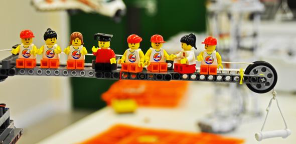 Lunch atop a Lego crane