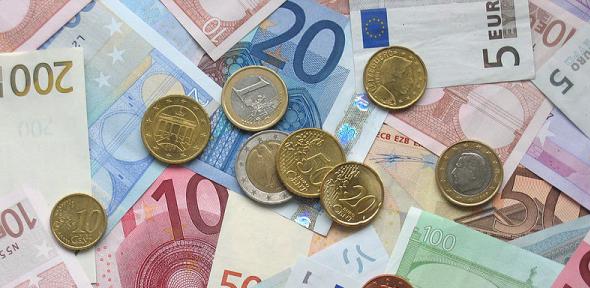 Euro bank notes and coins