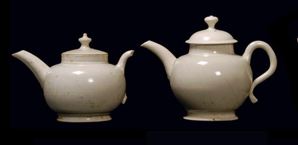 Two of 38 teapots found on the site of Clapham's coffeeshop in Cambridge