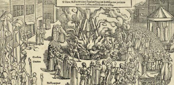 The bodies of  two Protestants, Martin Bucer and Peter Phagius, are burnt in Cambridge's market place, 1557