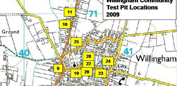 Map of test pits from the Willingham dig