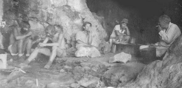 Archaeologists in Rakafet cave, Israel 