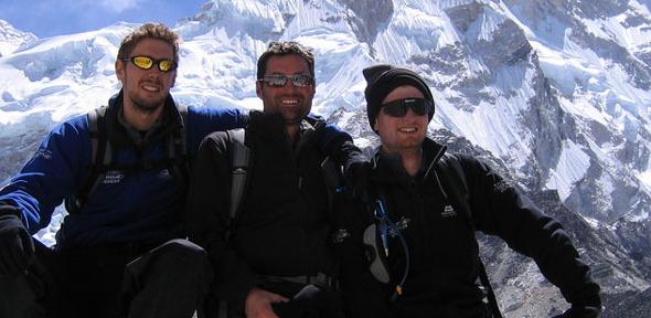 Dr Andrew Murray (far right) with his colleagues Dr Nick Knight and Dr Cameron Holloway on the approach to Everest Base-camp 