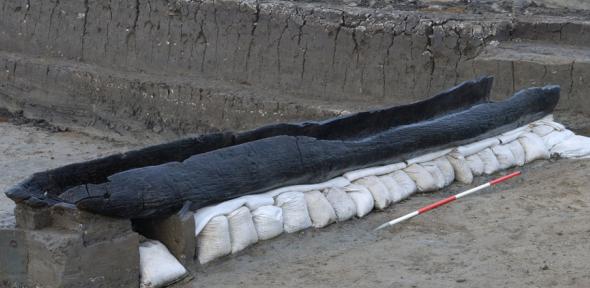 One of six Bronze Age boats found during the excavation at Must Farm Quarry.