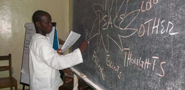 Mainlehwon Vonhm in a classroom in Liberia