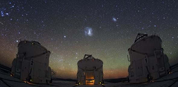 The dwarf galaxies are located near the Large and Small Magellanic Clouds, at the centre of the image. 