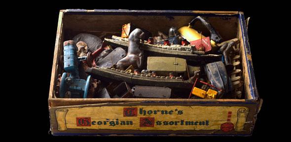 Tin toys from the 1930s–1950s. 