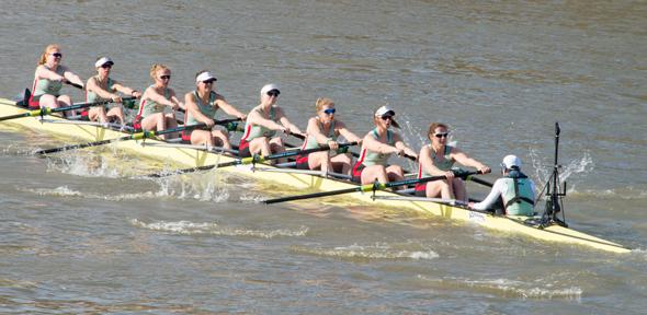 Cambridge University Women’s Boat Club Openweight crew rowing during the 2017 Boat Race on the river Thames in London. The Cambridge women’s crew beat Oxford in the race. The members of this crew were among those analysed in the study.  