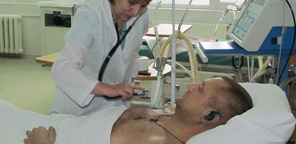 Patient being treated in a Kharkiv hospital during a 2015 military operation