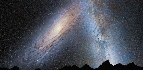 Artist's impression of the predicted collision between the Milky Way and Andromeda