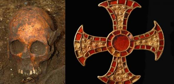 Anglo-Saxon bed burial with gold cross