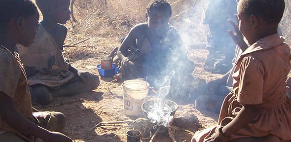 Hadza children engaged in cooking play