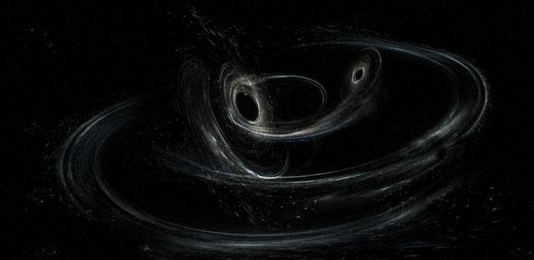 Artist's conception shows two merging black holes similar to those detected by LIGO. 