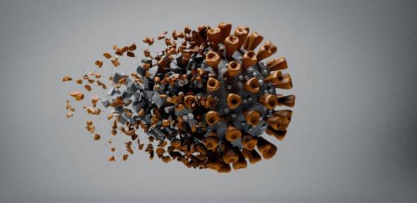 A 3d animation of the COVID-19 Virus or Coronavirus being broken apart