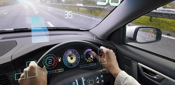 Head up display of traffic information and weather as seen by the driver