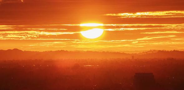 Morning sun over Los Angeles, USA.