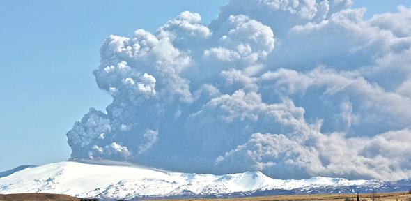 Clouds of ash rising up from the Eyjafjallajökull eruption in 2010