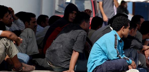 Migrants arriving on the island of Lampedusa. 