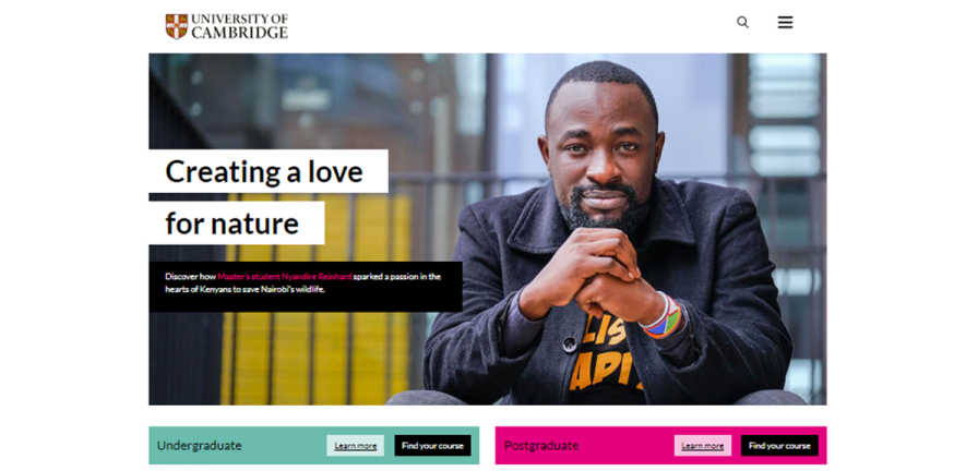 Snapshot of the University of Cambridge homepage.
