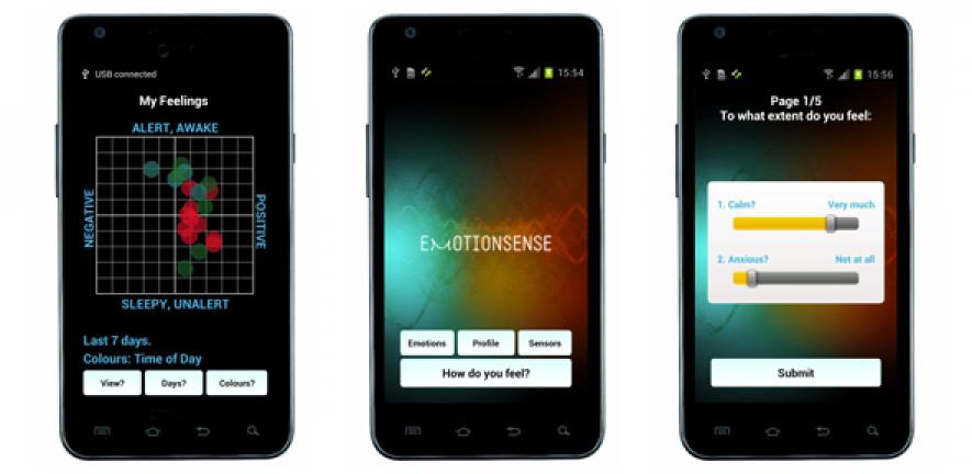The Emotion Sense app asks users to record their feelings on a chart designed by psychologists, then surveys them further to assess their mood accurately. This is cross-referred with data about their behaviour, picked up by sensors within the phone itself