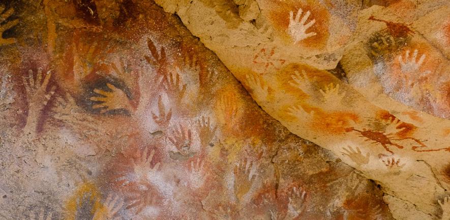 Handprints in the Cueva de las Manos, Patagonia, made by hunter-gatherers around 9,000 years ago