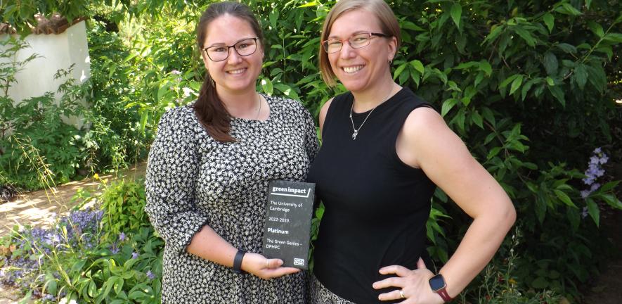 Gemma Dunsmure and Emily Jones from the Green Genies – The Department of Public Health and Primary Care, winners of a Platinum Green Impact Award