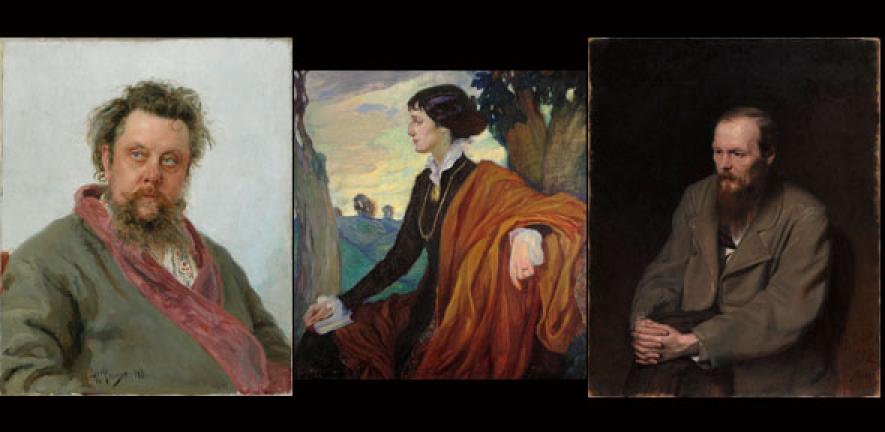 Mussorgsky (Ilia Repin), Akhmatova (Olga Della-Vos-Kardovskaia) and Dostoevsky (Vasily Perov)