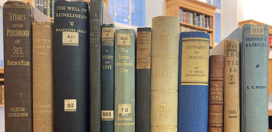 A display of book spines to mark LGBT+ History Month