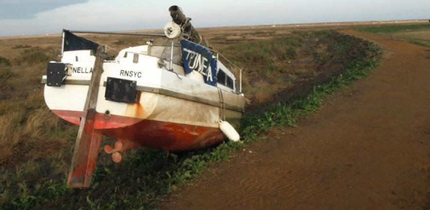 Stranded boat at Blakeney after storm surge