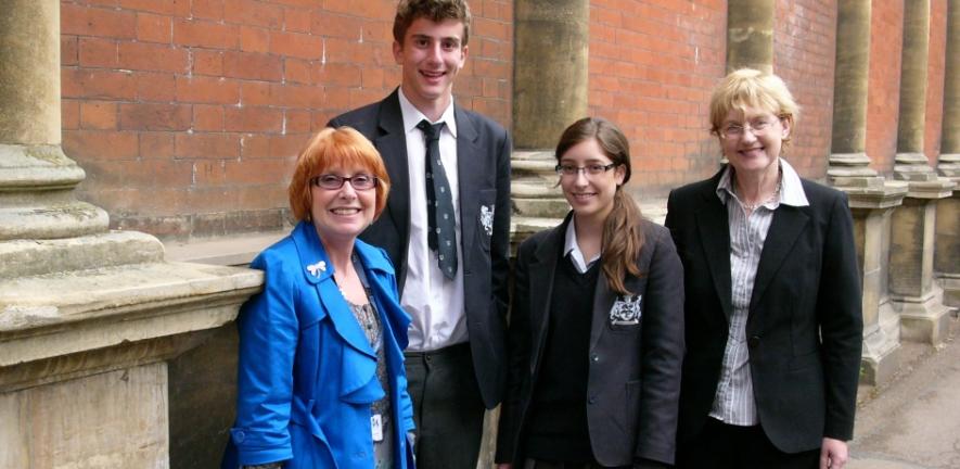Fiona Garrahan and Joe Culverhouse with teachers from West Bridgford School