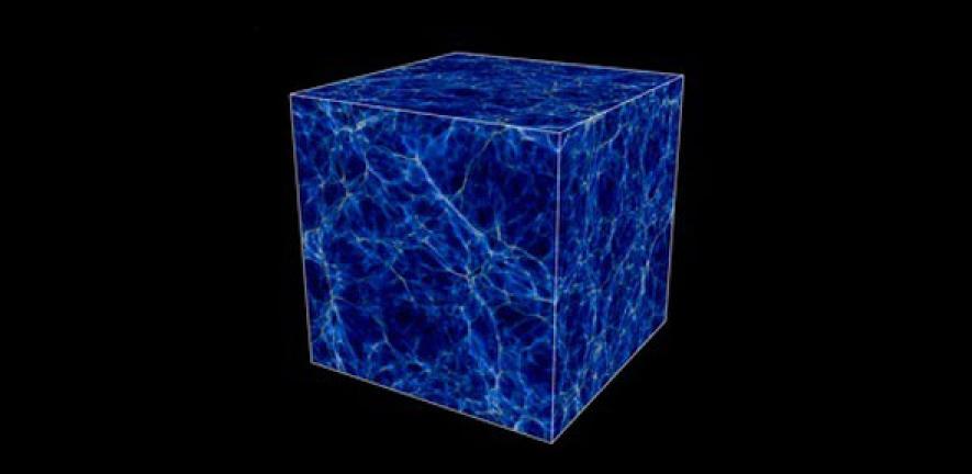 Volume rendering of the output from a supercomputer simulation showing part of the cosmic web 11.5 billion years ago