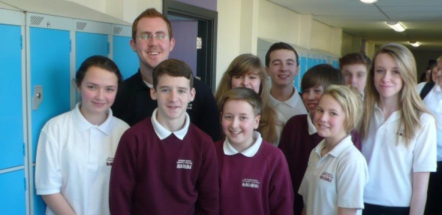 Matt Diston and pupils at Sir Harry Smith Community College