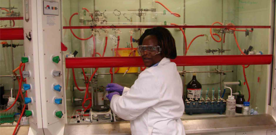 Dr Sabina Wachira, a THRiVE postdoctoral fellow from icipe in Kenya, who visited her Cambridge mentor (Dr David Spring of the Department of Chemistry)'s lab in 2012