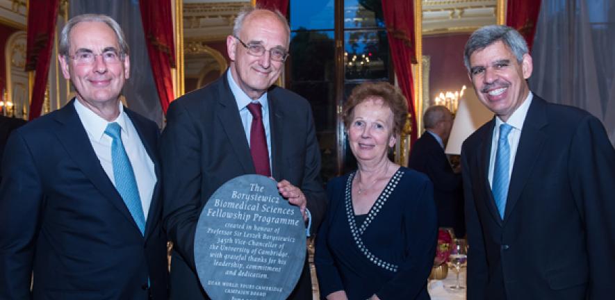 From left: Sir Harvey McGrath, Vice-Chancellor Professor Sir Leszek Borysiewicz, Dr Gwen Borysiewicz and Mohamed A. El-Erian