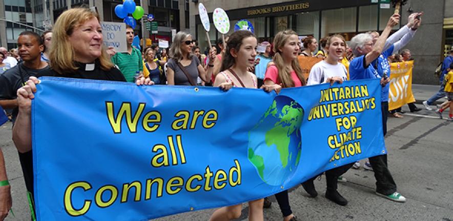Unitarian Universalist and larger faith contingent taking part in the 21 September 2014 Peoples Climate March