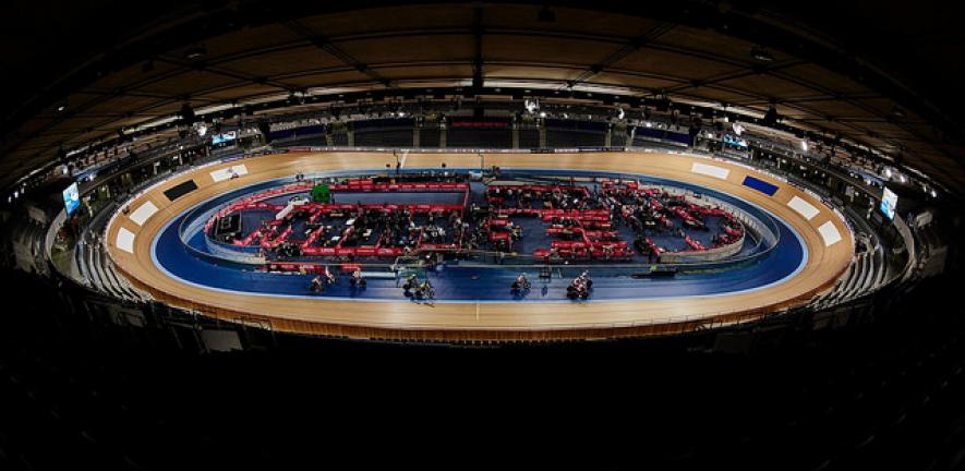 The view from the top of the stands of Lee Valley VeloPark, London.