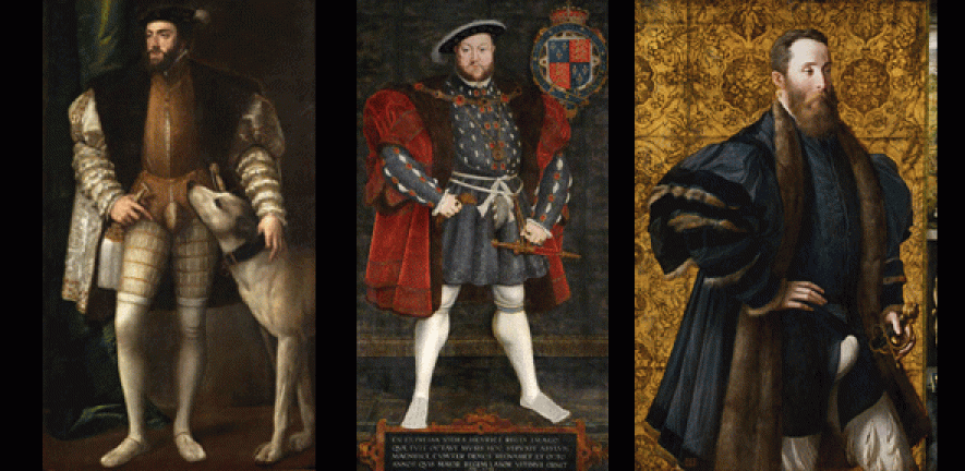 Left - portrait of Charles V; centre - portrait of Henry VIII; right - portrait of Pedro Maria Rossi