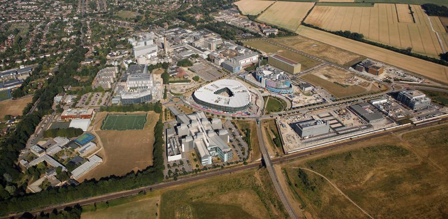 Aerial view of Cambridge Biomedical Campus