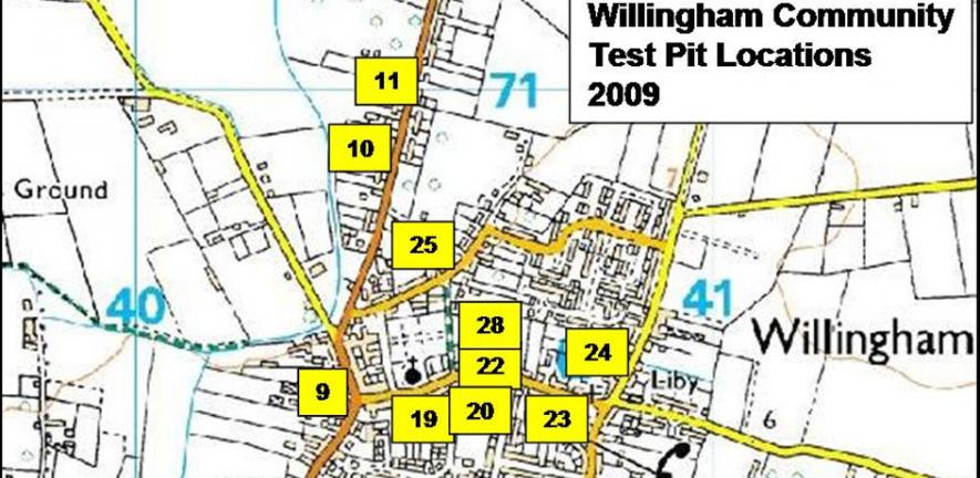 Map of test pits from the Willingham dig