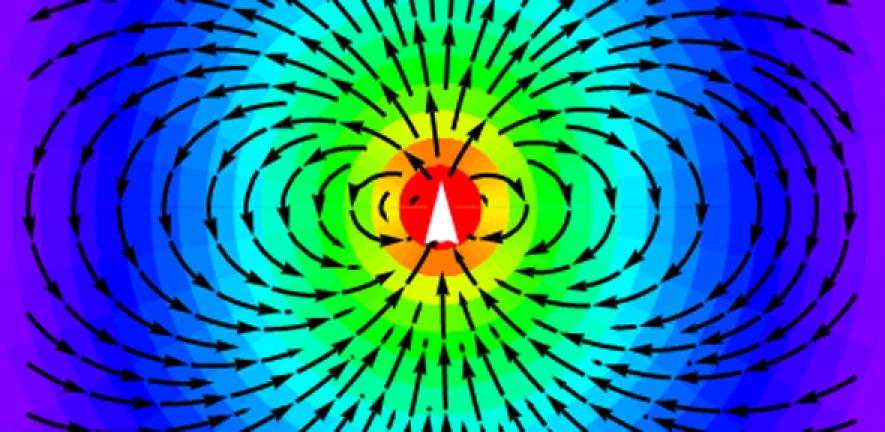 The radiation pattern from a dipole antenna showing symmetry breaking of the electric field