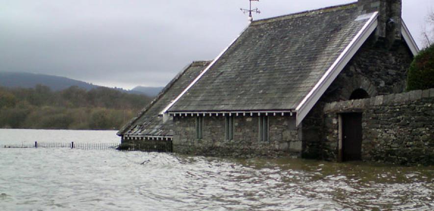 Flooded lakehouse, Keswick, Cumbria, UK