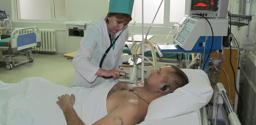 Patient being treated in a Kharkiv hospital during a 2015 military operation