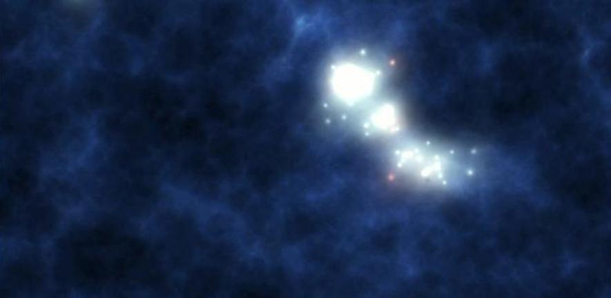 Artist's impression of stars springing up out of the darkness