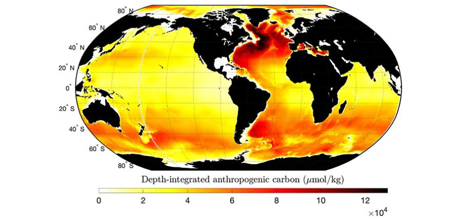 Map of depth-integrated anthropogenic carbon
