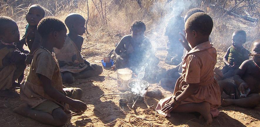 Hadza children engaged in cooking play