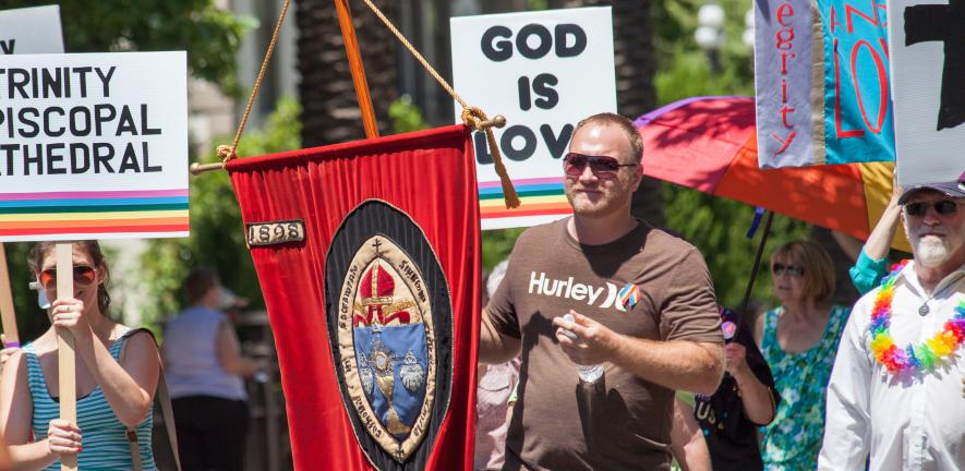 Sacramento Pride Parade, supporting the LGBT community, June 15 2013. The new study highlights the leadership of many Churches in the United States in shifting the balance of Christian attitudes towards trans people. 