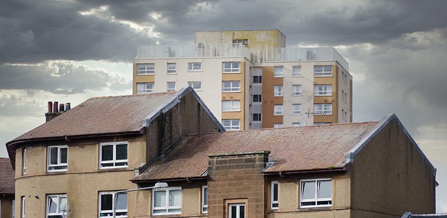 High-rise council flats in housing estate in Port Glasgow