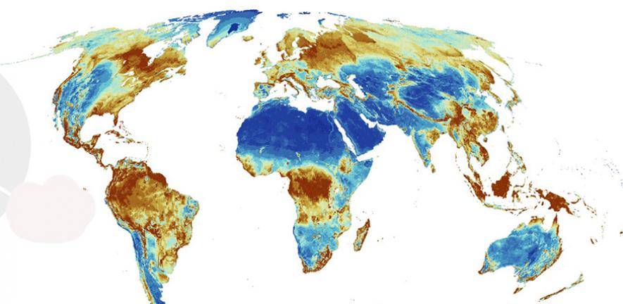 Map showing global areas of importance for terrestrial biodiversity, carbon and water